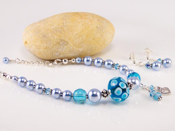 girl blue -swarovski crystal and crystal pearls, lampwork