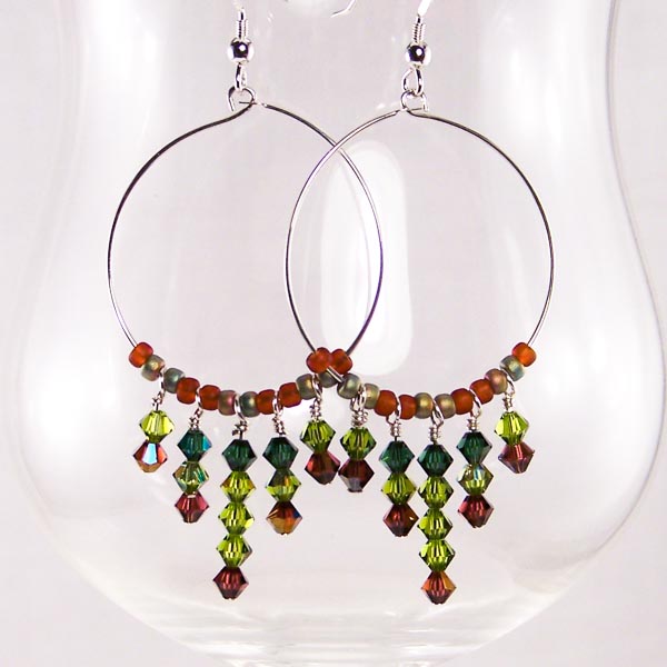 earth hoops - swarovski crystal, seed beads, .925 silver