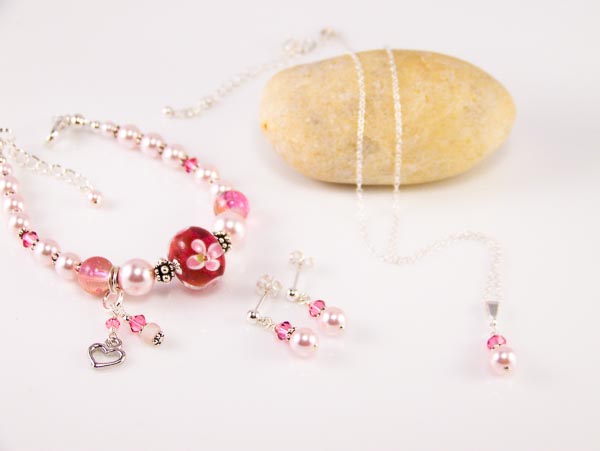 girl pink - swarovski crystal and crystal pearls, lampwork