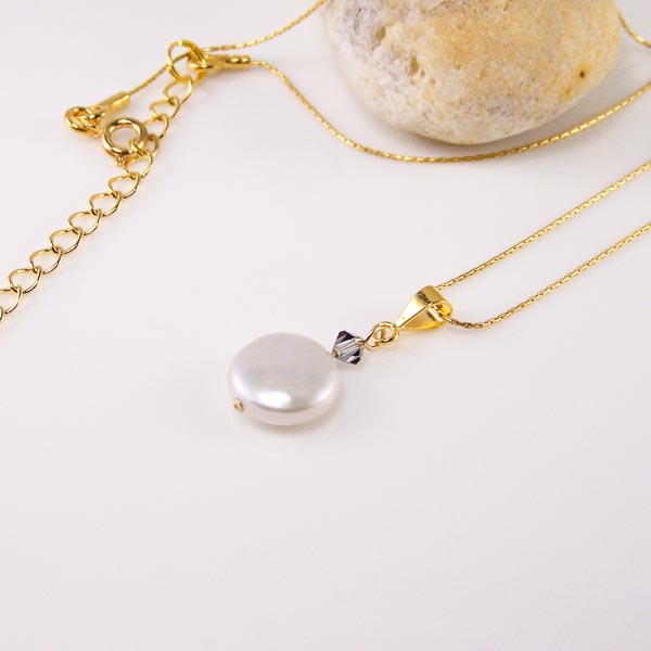 coin pearl, swarovski cystal, gold plate