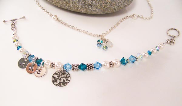 beachy - swarovski crystal and crystal pearl, sterling