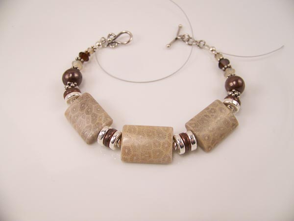 3 petosky - petosky stone, mykonos ceramic beads, swavoski crystal, sterling