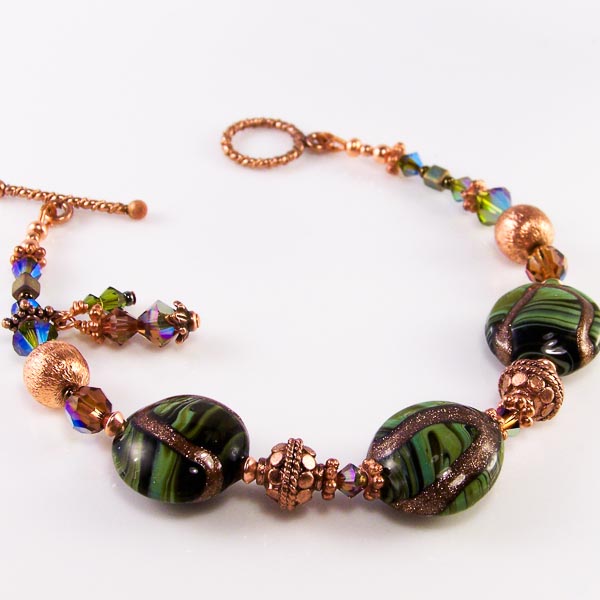 serpent - swarovski crystal, lampwork, copper