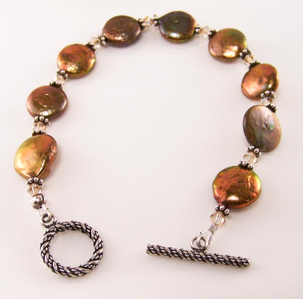 restrung coin pearl bracelet, after photo