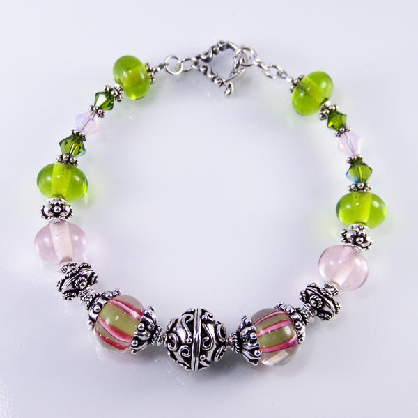 watermelon - jayamahe silver, lampwork glass, swarovski crystal