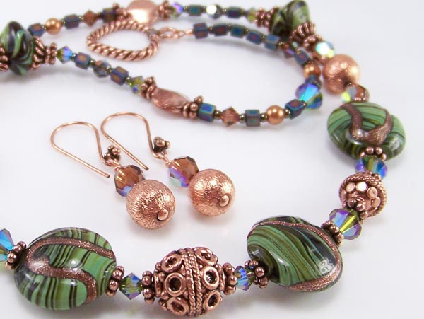 serpent - swarovski crystal, lampwork, copper