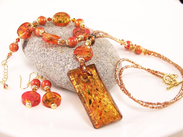 fire - foil art glass, seed beads