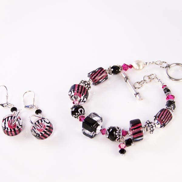 hot pink & black - david christensen glass, swarovski crystal