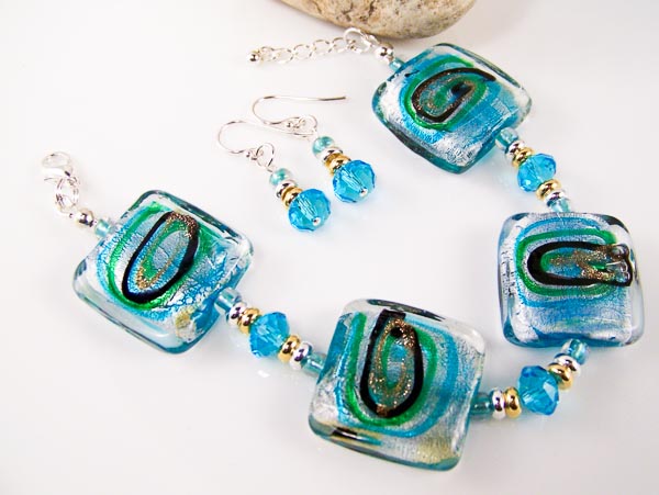 swirls - foiled glass, fire polish rondelles