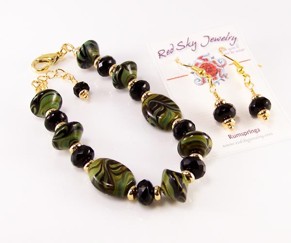 olive & black - lampwork, czech crystal