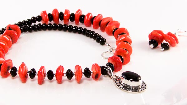 Bamboo coral, Onyx, Black Agate Set