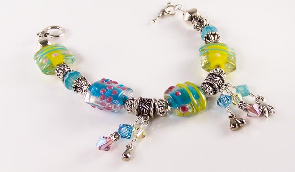 blue & yellow - lampwork, swarovski crystal